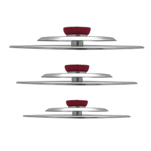 Kit 3 Coperchi Magici Antiodore Ventur Magic Ø27, Ø31, Ø35 cm Cooker in Acciaio Inox Pomello Rosso