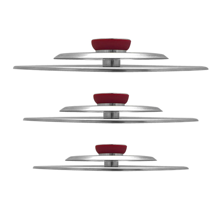 Kit 3 Coperchi Magici Antiodore Ventur Magic Ø27, Ø31, Ø35 cm Cooker in Acciaio Inox Pomello Rosso