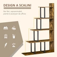 Libreria Antiribaltamento Stile Industriale, Scaffale Vintage con 5 Ripiani in Truciolato, 102x30x160cm