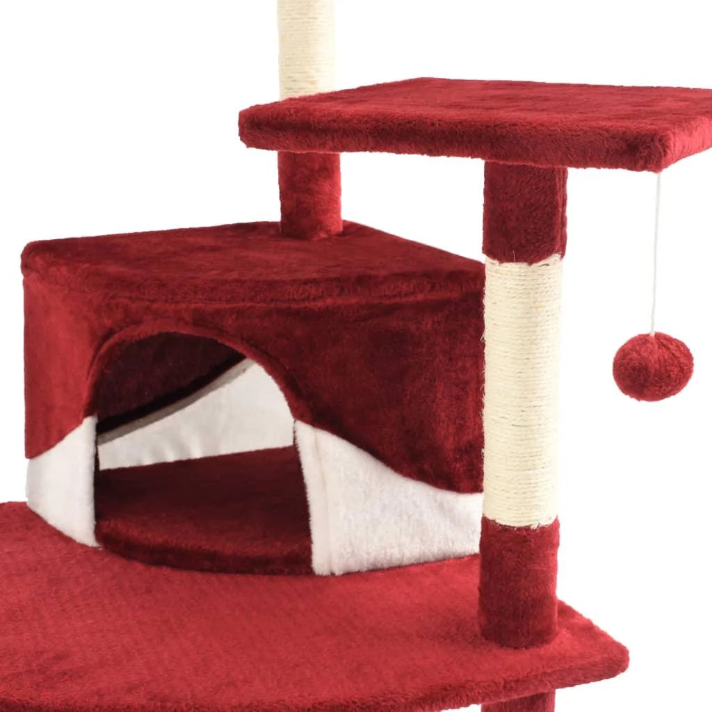 Tiragraffi albero per gatti cuccia per gatti peluche in sisal 203 cm rosso e bianco 3702142