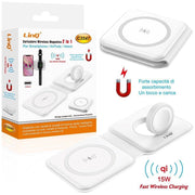 Trade Shop - Caricabatterie Wireless Magnetico 15w 2in1 Qi Smartphone Airpods Smartwatch C3547 -