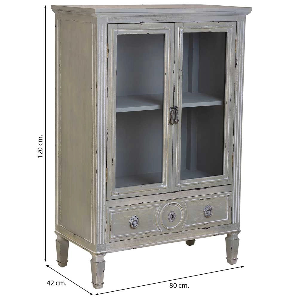 Vetrina in legno con un cassetto grigio 80x42x120h cm