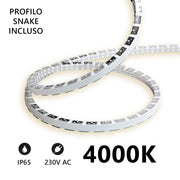 Alcapower Striscia LED Snake Flex 20m 230V 12W/m 4000K IP65 Luce Naturale Professionale in Silicone per Installazioni da Esterno ed Interno