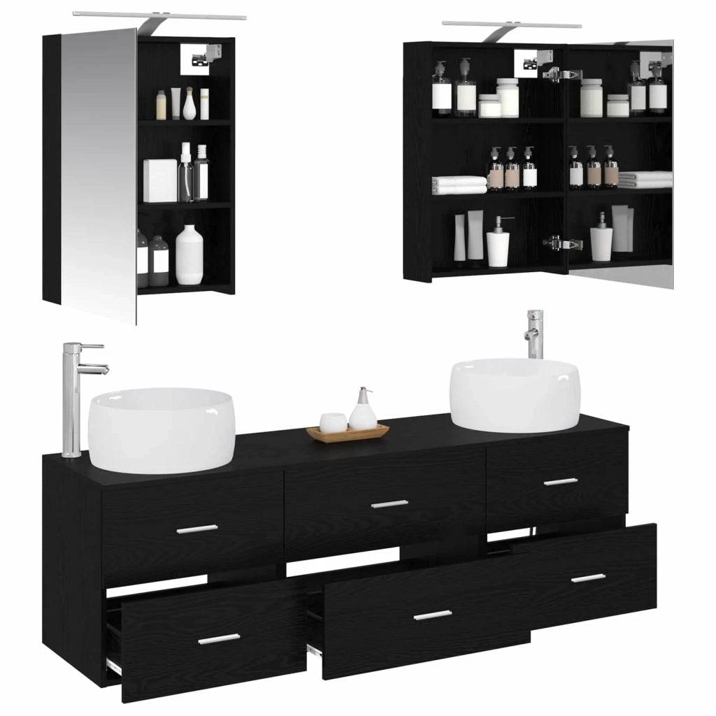 Set di mobili per il bagno 5 pcs Rovere Nero 3406992