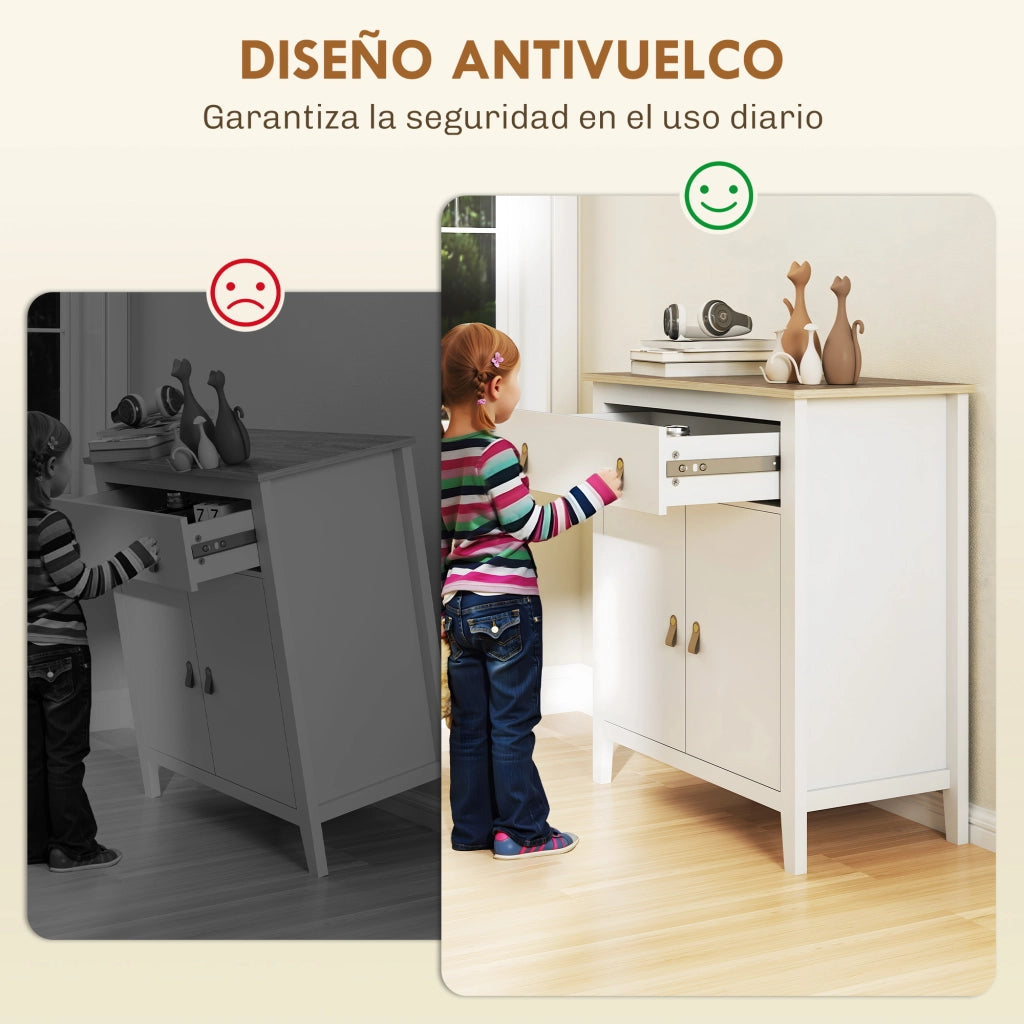 Consolle Ingresso con Cassetto e Ripiani ¨C Xylo ¨C Bianco e Rovere 80x40x90cm