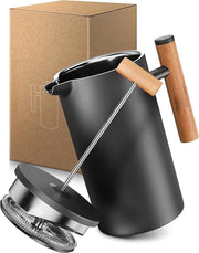 Thermoscaffettiera a stantuffo - 035 litri - 2 tazze di caffè - Acciaio inossidabile - Caffettiera da campeggio - Doppio strato - Manuale - Cafetière