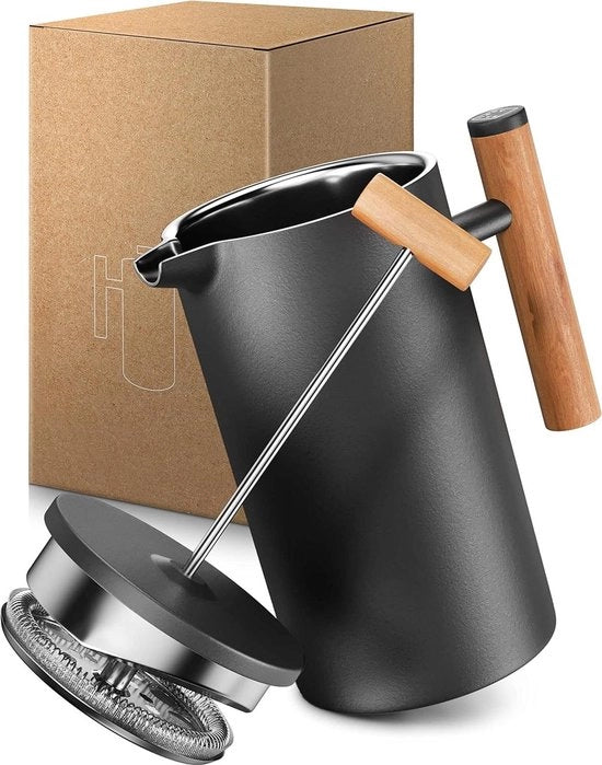 Thermoscaffettiera a stantuffo - 035 litri - 2 tazze di caffè - Acciaio inossidabile - Caffettiera da campeggio - Doppio strato - Manuale - Cafetière