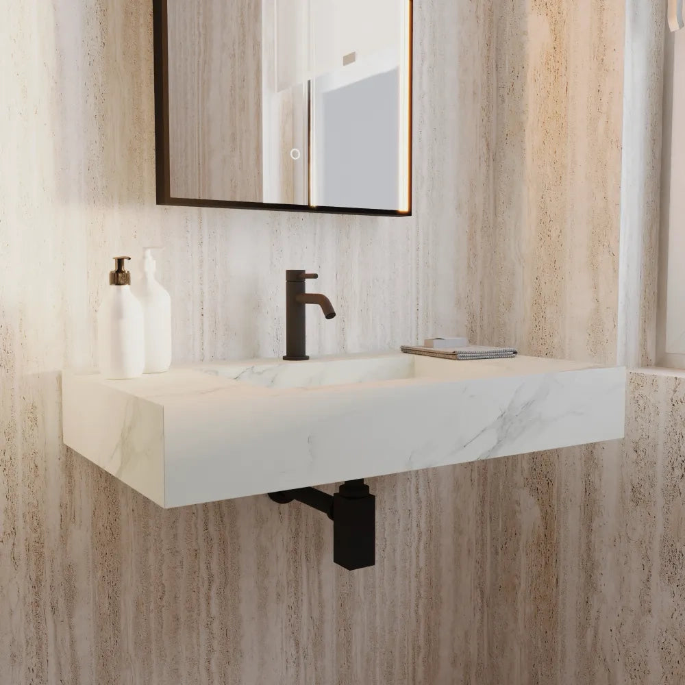 Lavabo sospeso in hpl 80cm calacatta bianco | Ledro