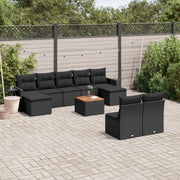 Set Divani da Giardino 10pz con Cuscini in Polyrattan Nero 3257091