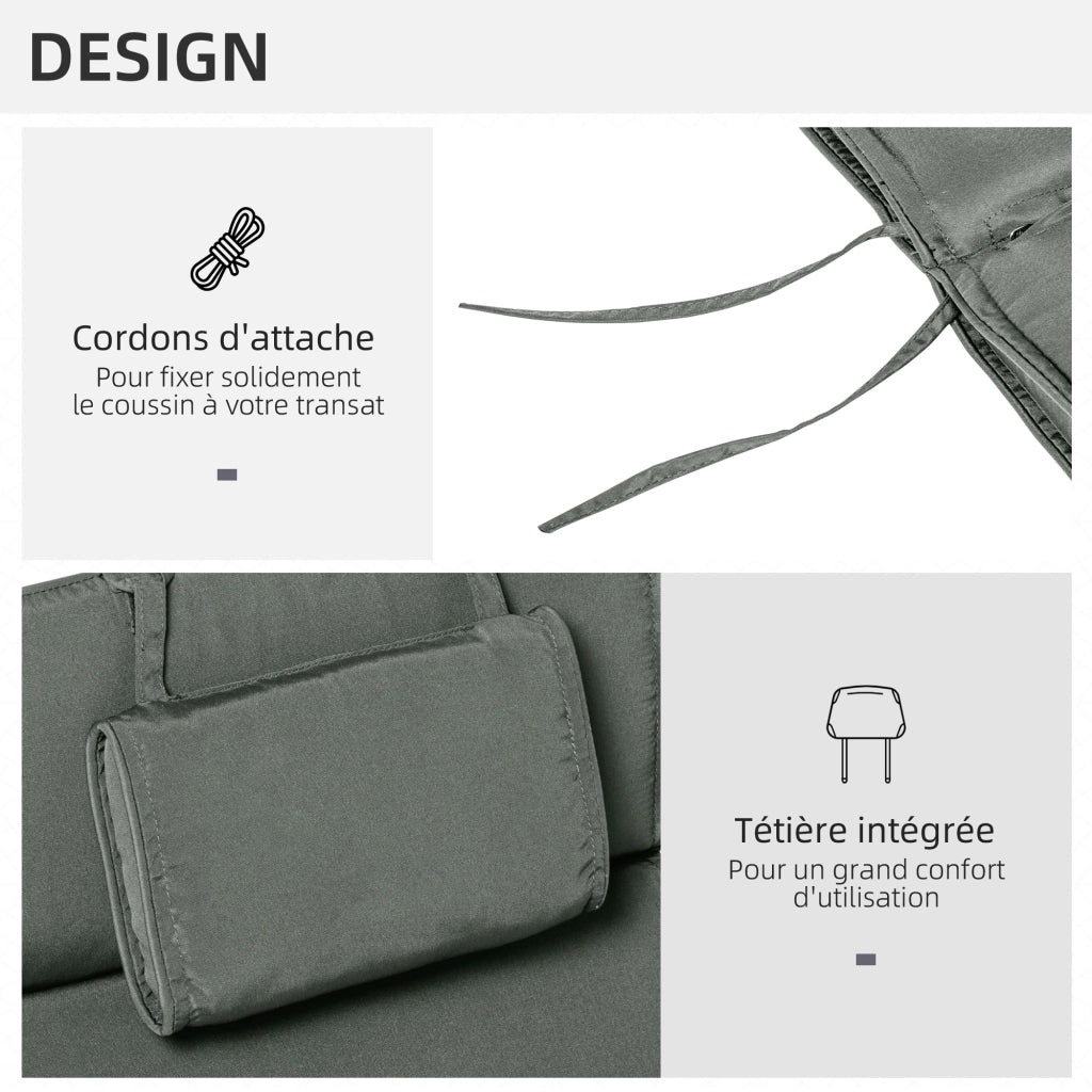 Cuscino da bagno di sole per chaise longue con cerniera e cinturino ¨C zephmum ¨C grigio 198x53x5 cm