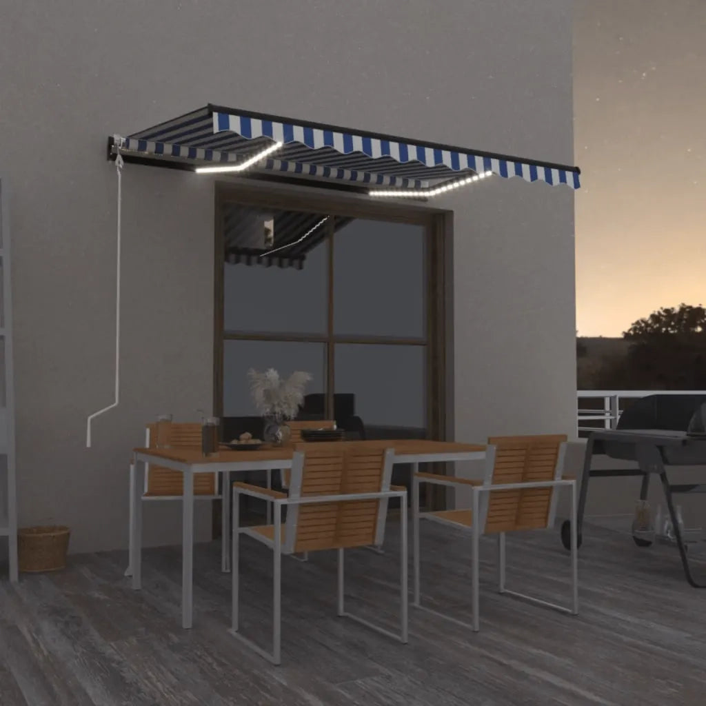 Tenda Automatica con Sensore Vento e LED 300x250cm Blu e Bianca cod mxl 43671