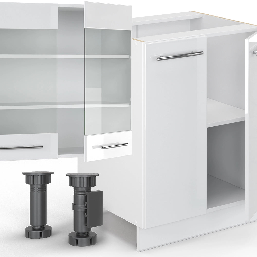 Cucina componibile Fame-Line Bianco lucido/Bianco 300 cm con armadio alto, PL Rovere Vicco