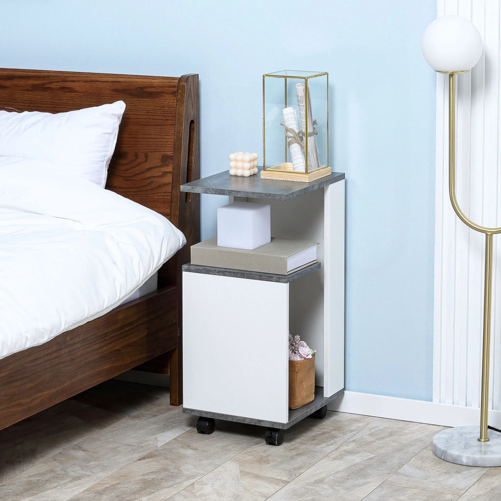 Comodino con Cassetti e Ruote ¨C Zephmum ¨C Grigio/Bianco 35x29.5x65.5 cm