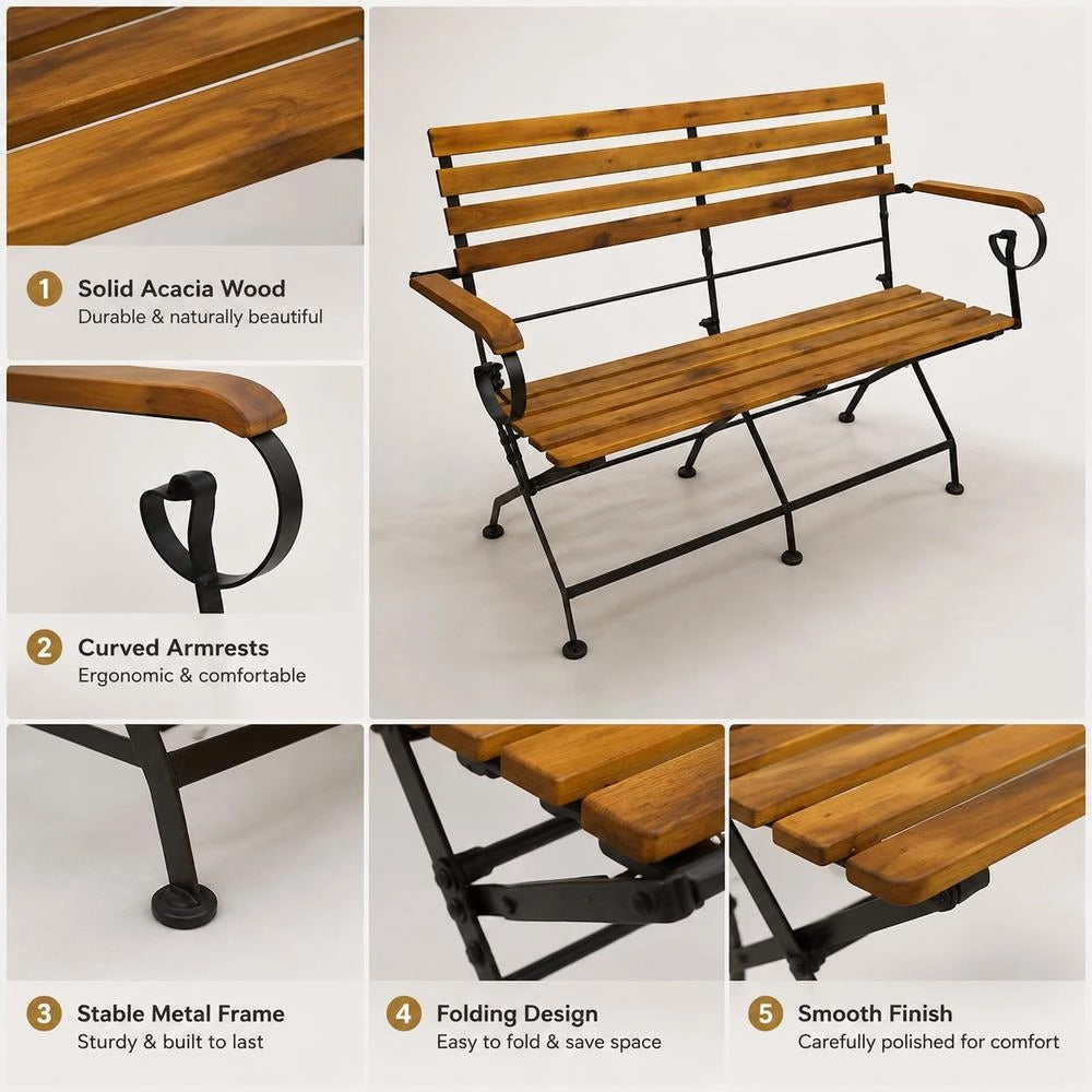 Folding Garden Bench, 112 Cm, Solid Acacia Wood