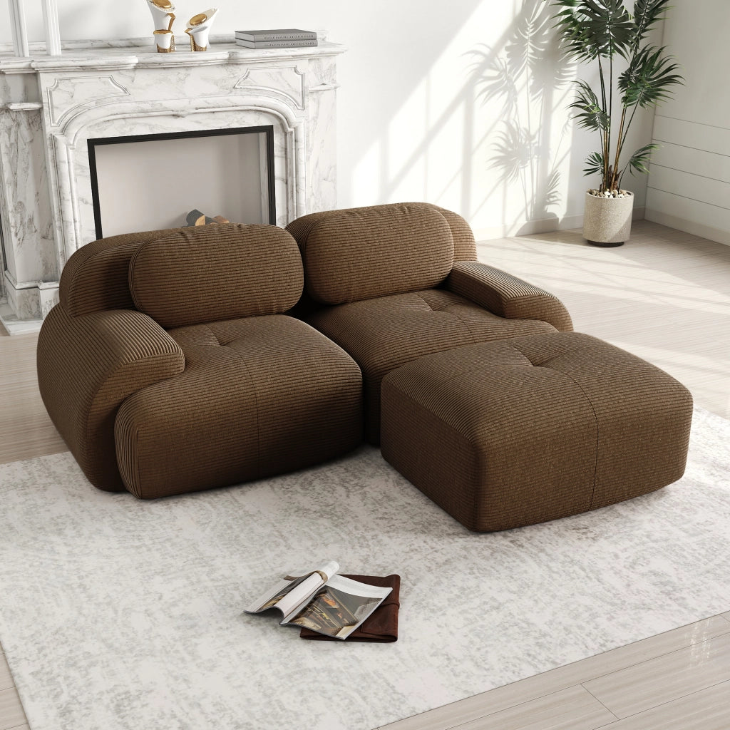 divano angolare modulare con design ergonomico e braccioli curvi in velluto a coste marrone 208 Ã— 178 Ã— 75 cm