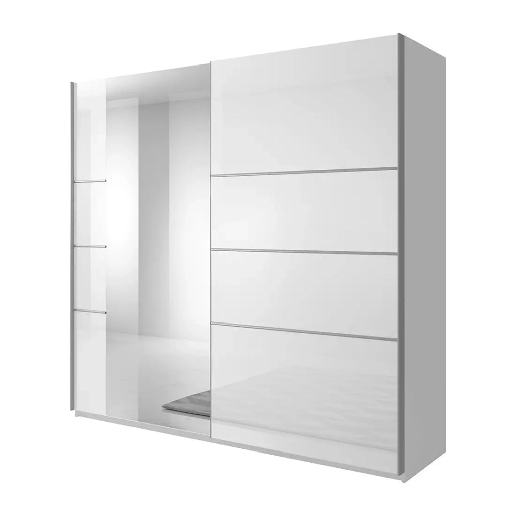 Armadio design 2 porte 180 cm con specchio. Colore bianco lucido. Collezione EOS
