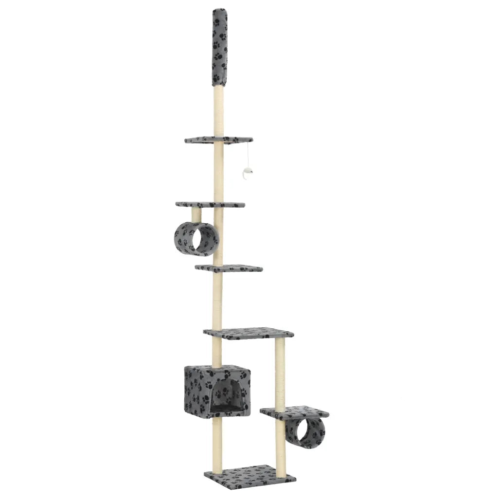 Albero per Gatti e Tiragraffi Sisal 260cm Zampe Stampate Grigio  cod mxl 6199