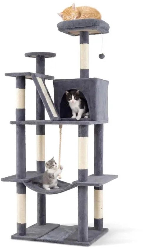 Tende per gatti da interni 158 cm alta con supporto in pelo fermo - grigio