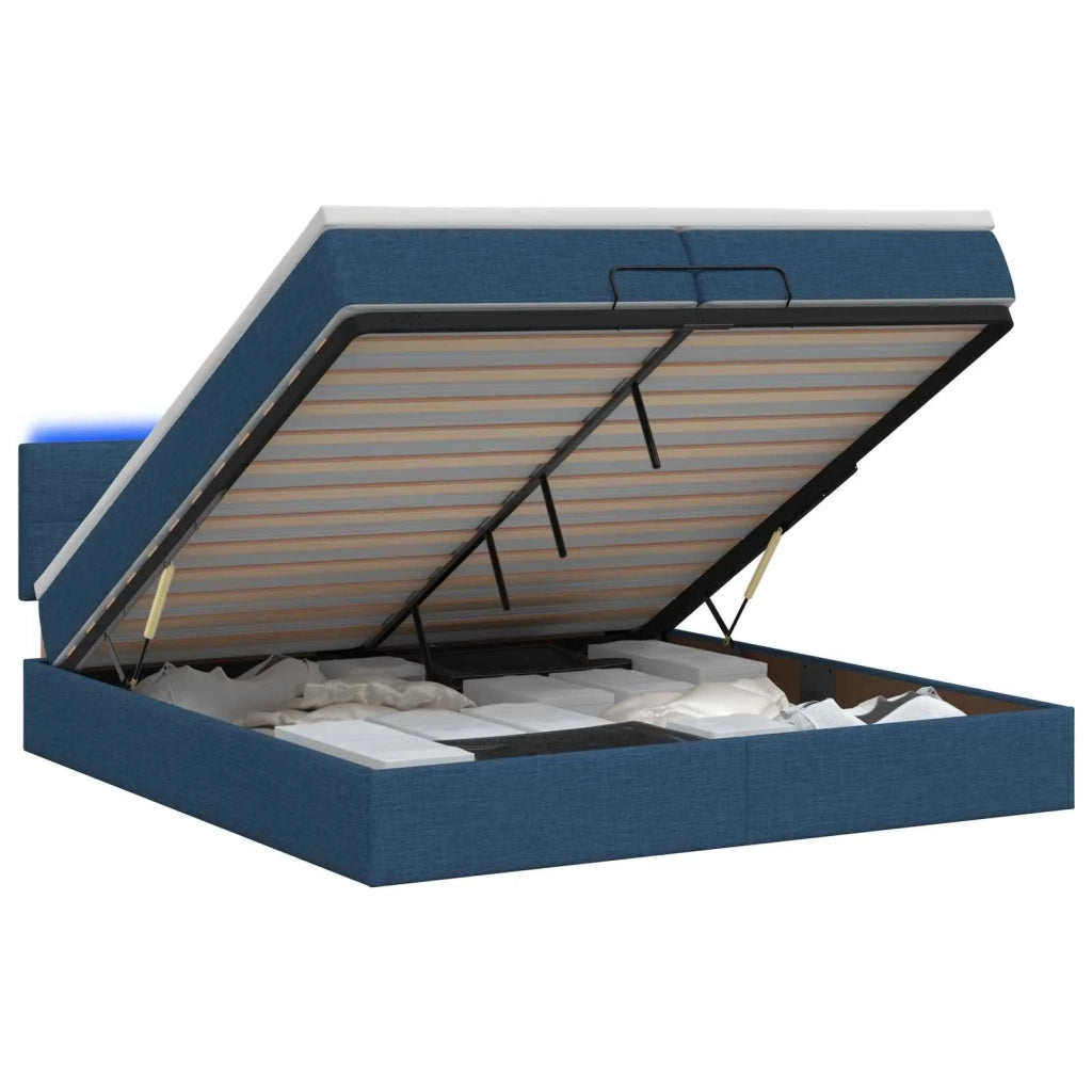 Letto Ottomano con Materasso e LED Blu 200 x 200 cm Tessuto 3456939