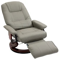 Poltrona Relax Reclinabile Poggiapiedi Regolabile Girevole 360°, Struttura in Legno Rivestimento Sintetico, Grigio