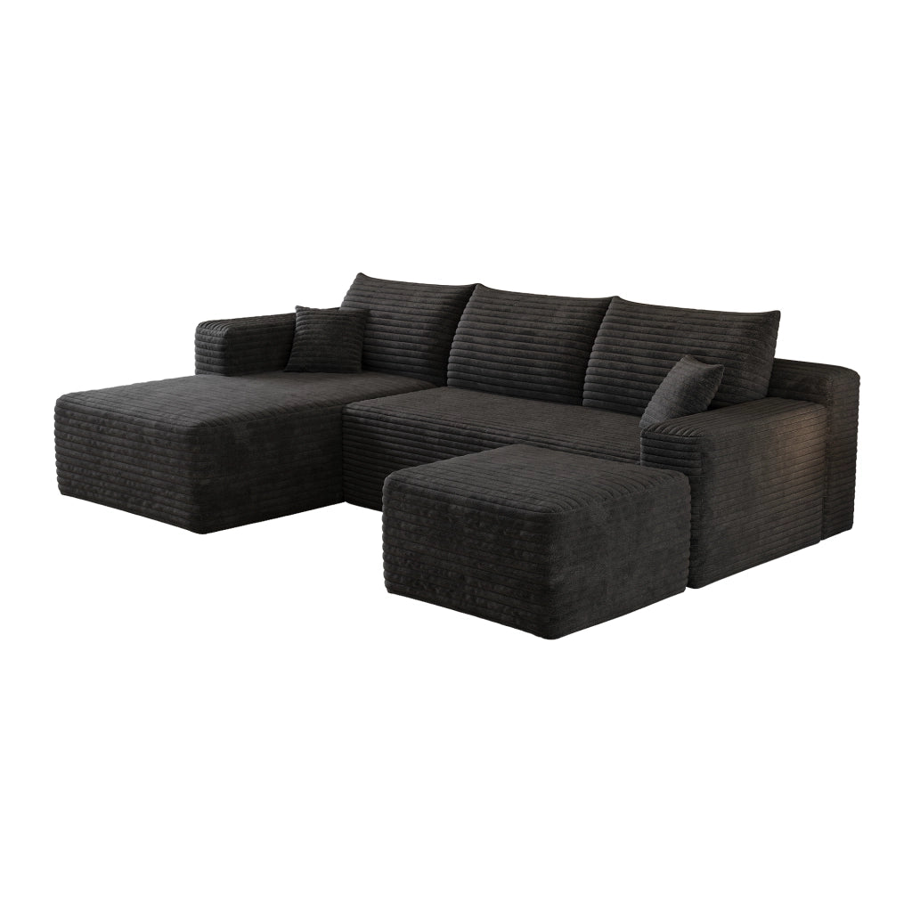 Divano Angolare in Tessuto ¨C MINIMAL ¨C Nero, 241 cm, L-Shape, Seduta Profonda