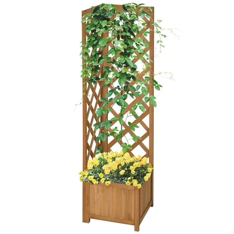 FIORIERA DA GIARDINO A FONDO CAVO IN LEGNO DI ABETE MARRONE CON GRIGLIATO PER RAMPICANTI E DECORAZIONI, 40X40X145 CM