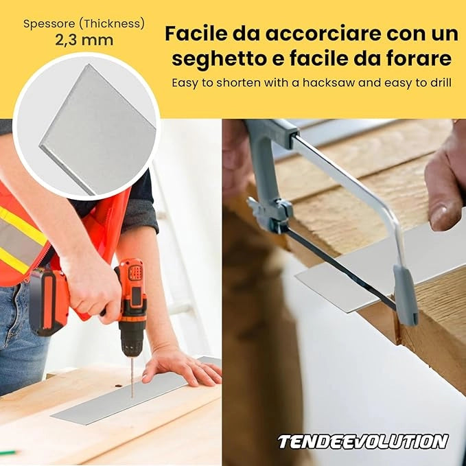 Peso Piatto in Alluminio Alluminio Grezzo per Tende - Lunghezza barra 40cm, 3cm Largo, 2mm Spessore - Profilo per Binari, Strip LED, Teloni