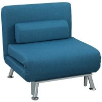 Poltrona Pieghevole con Funzione Letto, Poltrona Relax in Lino, Schienale Regolabile, 75 x 70 x 75 cm, Blu
