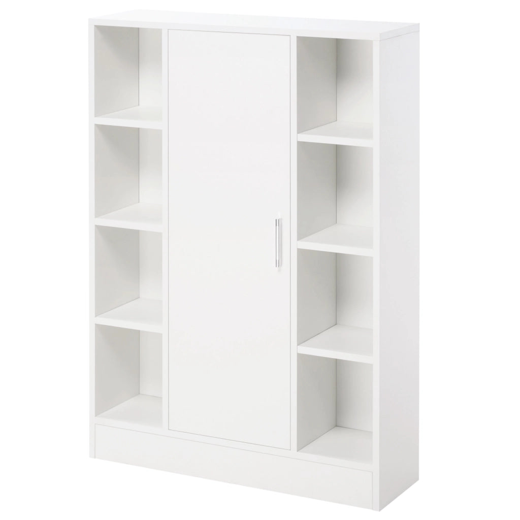 Armadietto da Bagno in Legno con 8 Ripiani e 1 Anta ¨C zephmum ¨C Bianco 71x22x100 cm