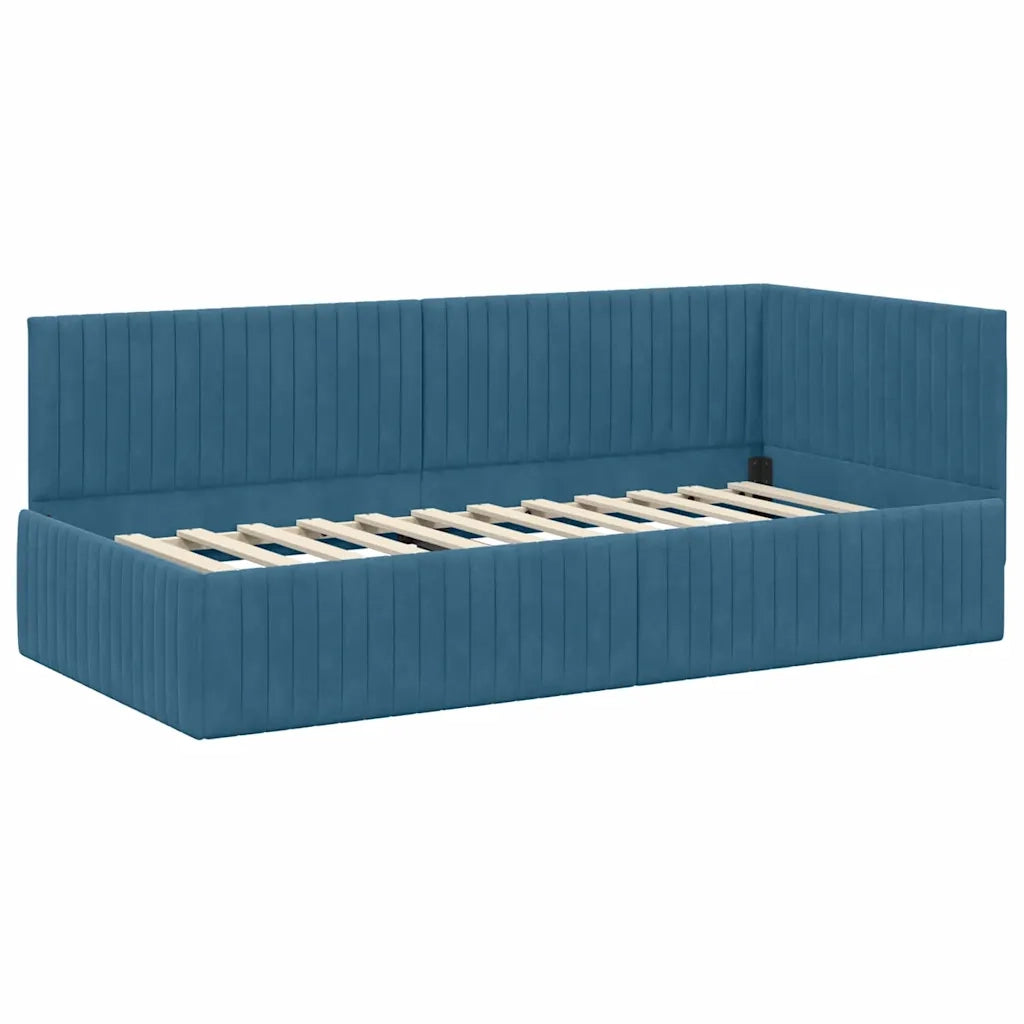 Cornice del letto ad angolo Blu 90 cm x 200 cm Velluto