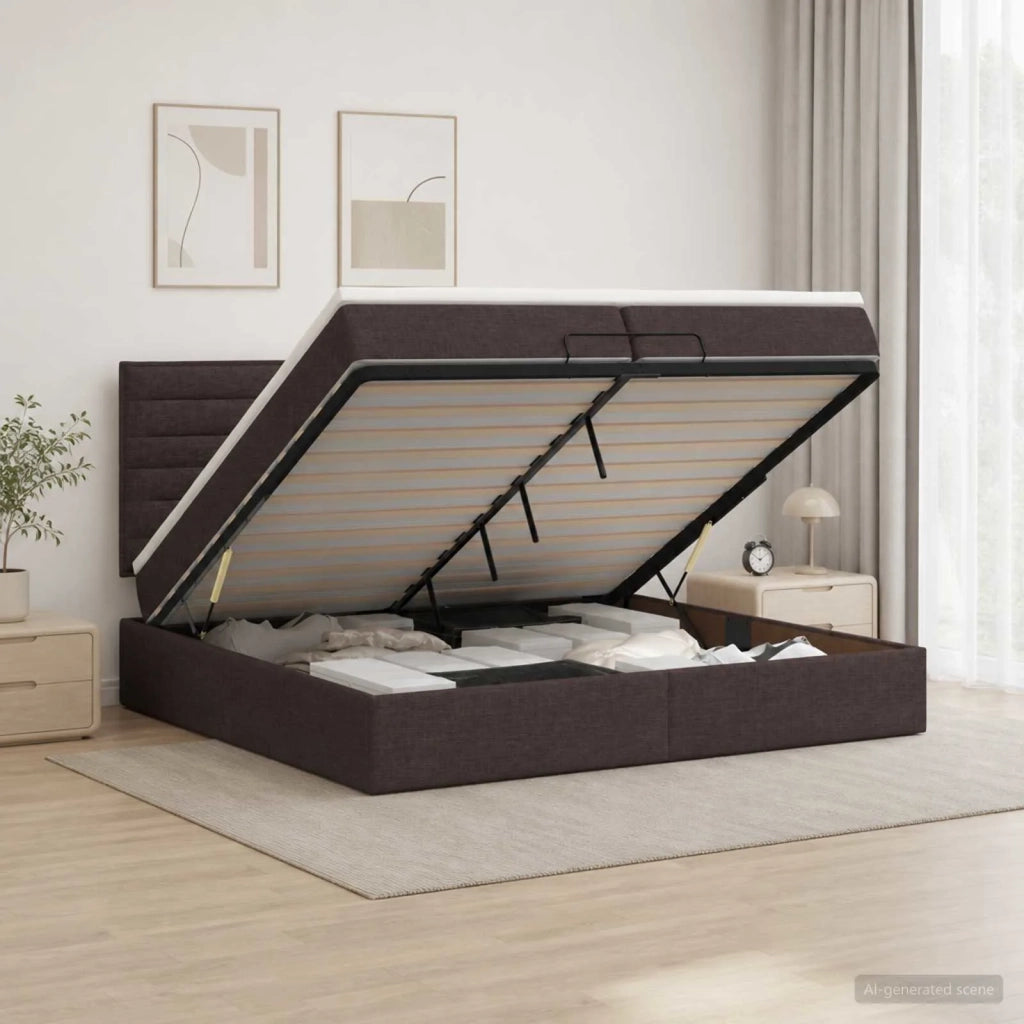 Letto Ottomano con Materasso e LED Marrone Scuro 200 x 200 cm 3458017