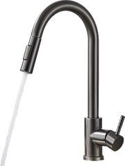 JANA | Rubinetto da cucina estensibile Premium in acciaio inox grigio titanio miscelatore arco alto | alta pressione ruotabile a 360° 2 attacchi