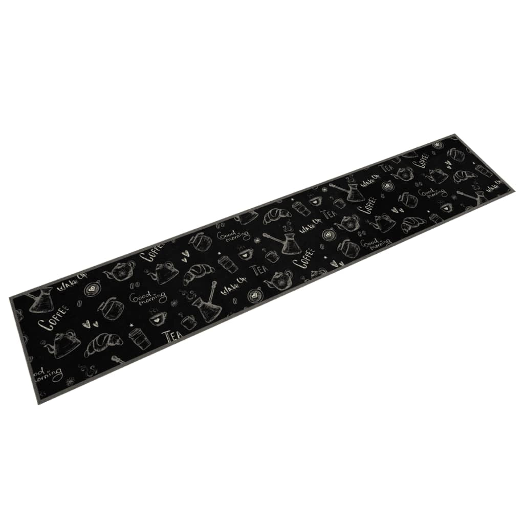 Tappetino da cucina lavabile con stampa moderna 300 x 60 cm antiscivolo morbido velluto nero 02_0056425