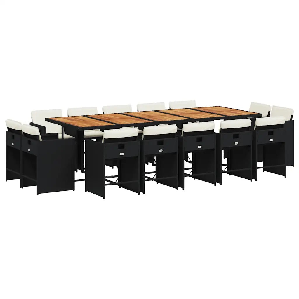 Set da Pranzo da Giardino 15 pz con Cuscini Nero in Polyrattan 3211239