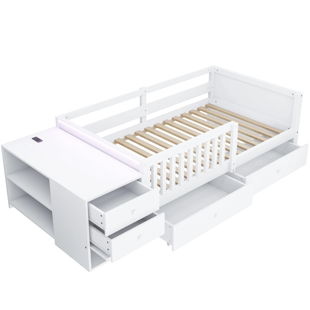 LETTO 90x200 cm in legno bianco con contenitore separato