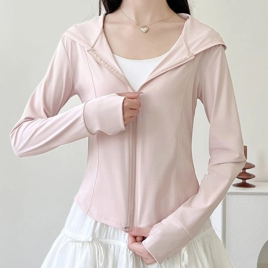 Gonna con protezione solare UPF 40+, cappuccio, leggera, protettiva dal sole, con chiusura a zip, maniche lunghe e tasche - XL