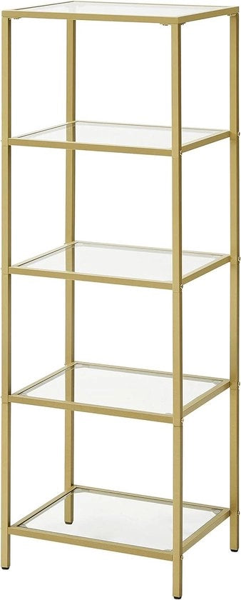 Cassettiere - Raccogliori - Raccoglioriunità, 5 livelli mobile, piastra vetrata sottile per camera da letto, bagno, home office, vetro resistente, telaio in acciaio, finitura dorata