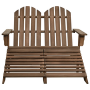 Sedia da Giardino | Sedie da Esterno a 2 Posti con Pouf in Legno di Abete Marrone