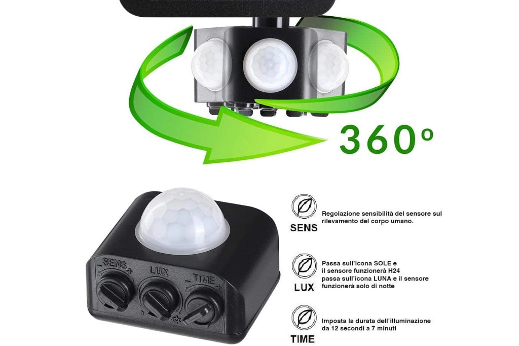 Faro LED 10W Faretto Slim Con Sensore Movimento Pir Crepuscolare ip65 - ZENCOCCO