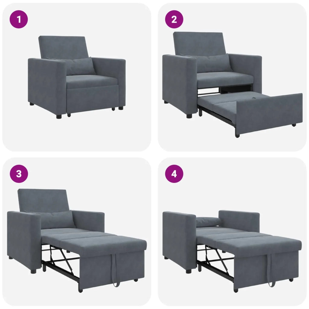 Divano letto estraibile singolo con ruote Grigio scuro Velluto 42002698