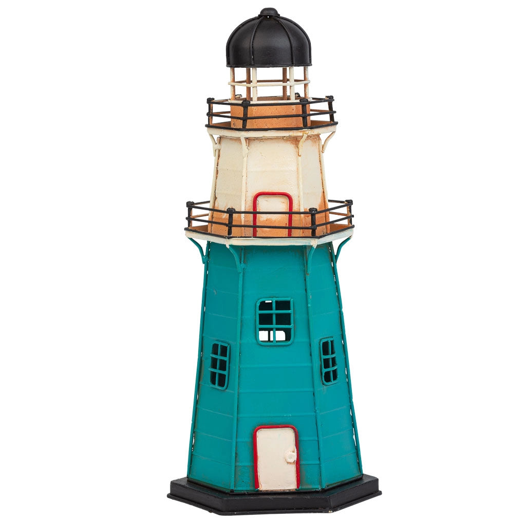 Salvadanaio faro in metallo blu 13,5x12x30h