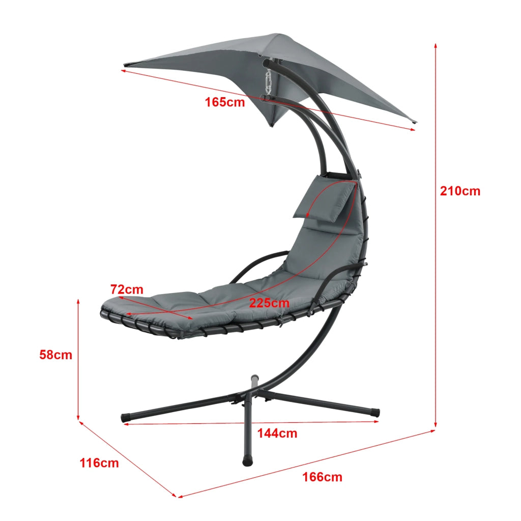 Lettino prendisole sospeso con supporto 166 x 116 x 210 cm nero/grigio 03_0006399