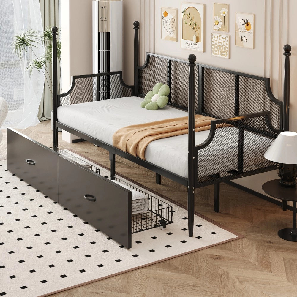 Letto Singolo in Metallo con Struttura a Colonne e Rete ¨C MINIMAL ¨C Nero 90x200