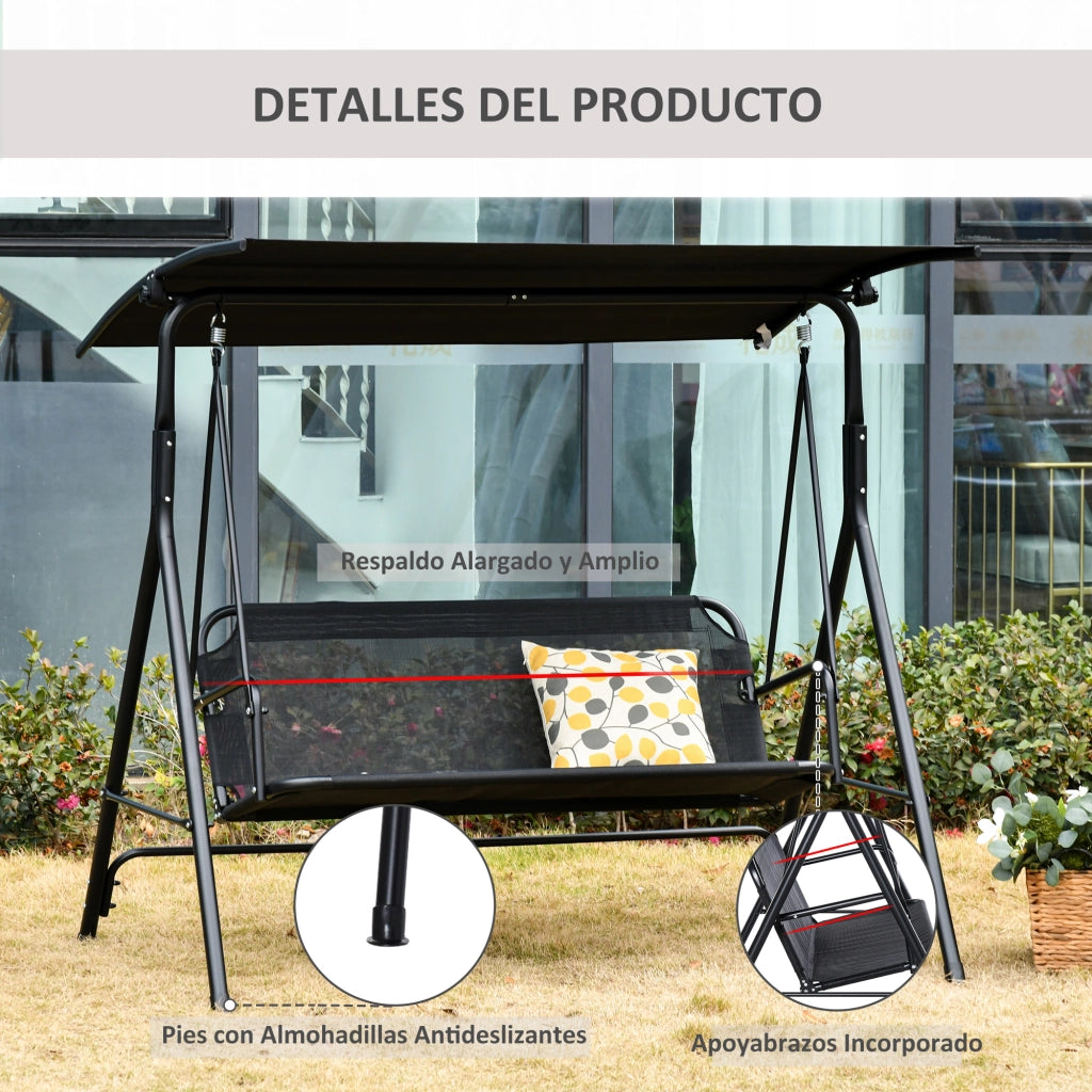 Altalena da giardino 2 posti con parasole ¨C zephmum ¨C 172x110x155 cm nero