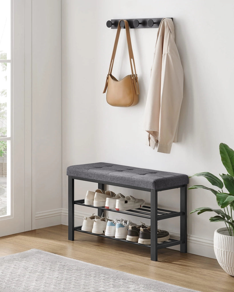 Scarpiera VALORA con seduta, grigio scuro, stile industriale LBS57GYZ