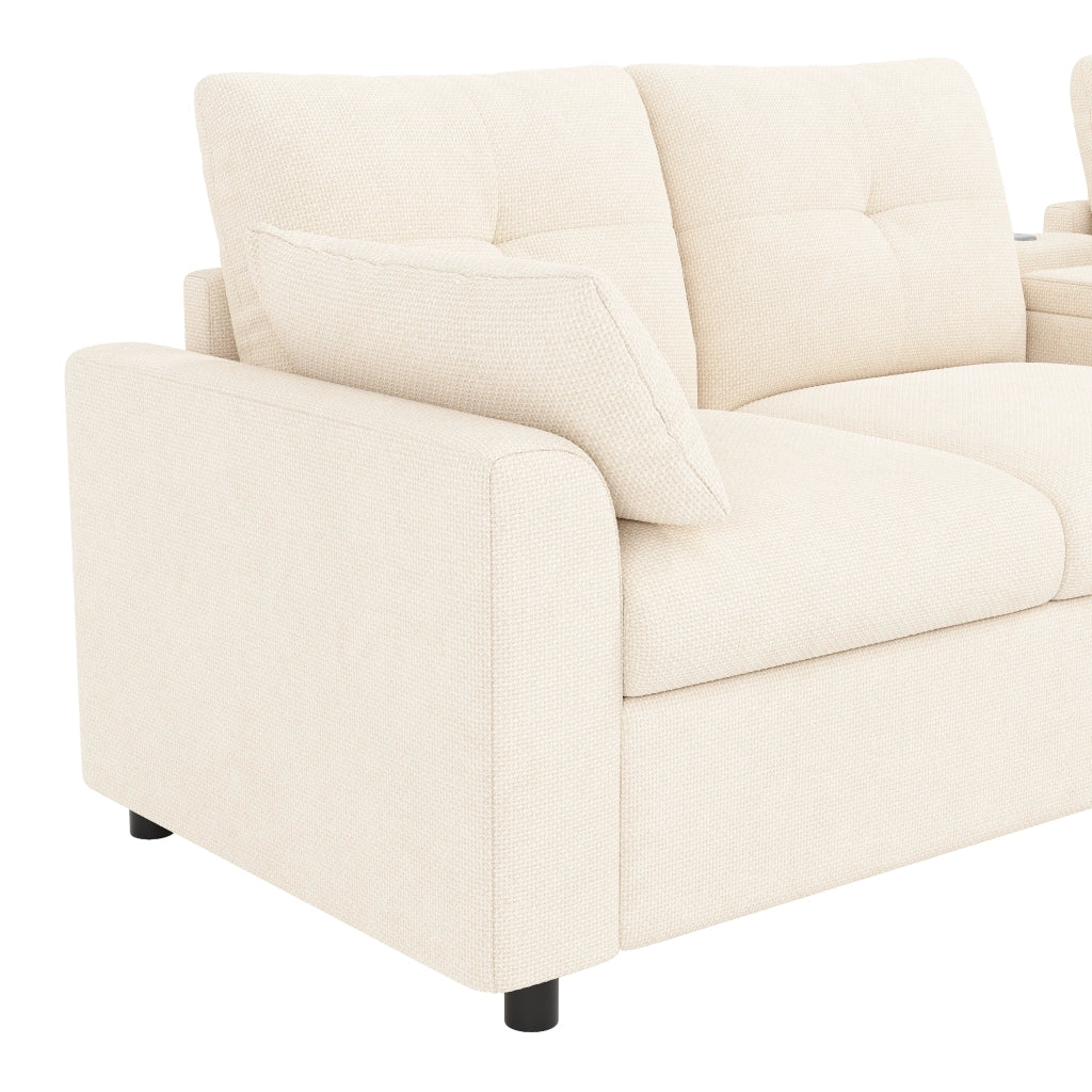 Divano angolare modulare 6 posti - con consolle e contenitore - in ciniglia - beige