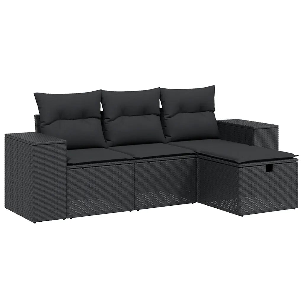Set Divani da Giardino 4 pz | Set Salotto da Giardino con Cuscini Nero in Polyrattan