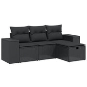 Set Divani da Giardino 4 pz | Set Salotto da Giardino con Cuscini Nero in Polyrattan