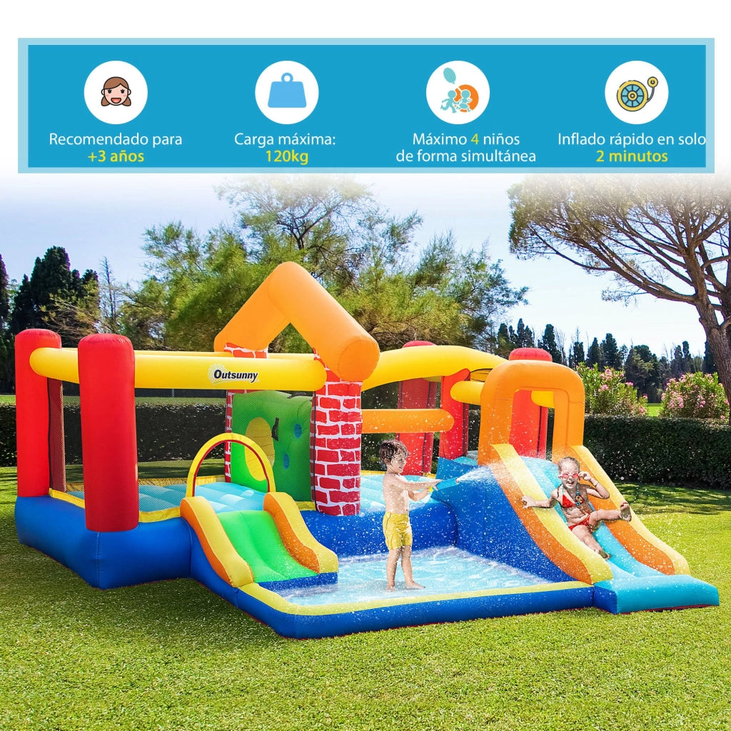Letto a castello gonfiabile con 2 scivoli e piscina ¨C zephmum ¨C multicolore 380x370x230 cm