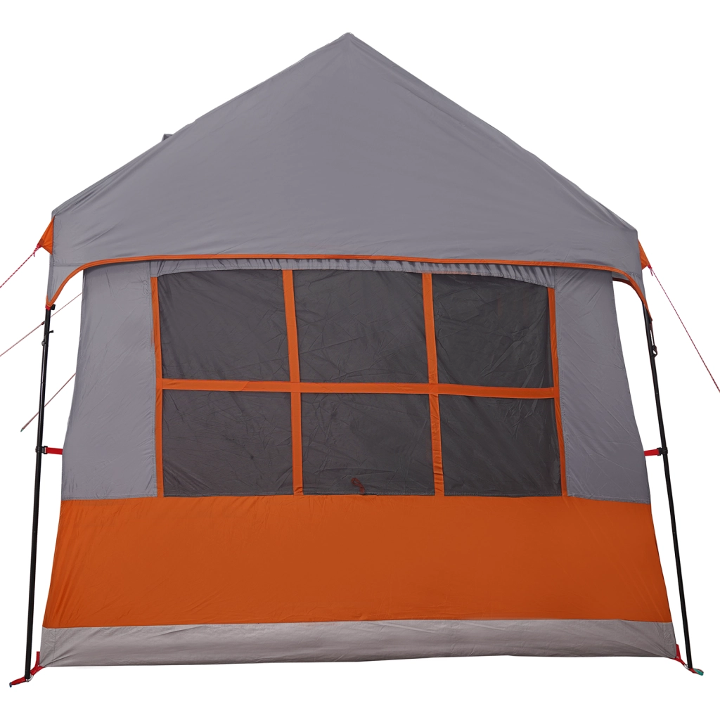 Tenda da campeggio impermeabile per 12 persone con finestre grigia e arancione.